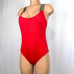 Nautica Red One Piece Swimsuit Women’s Sz S Nautical Criss Cross Back Padded Bra